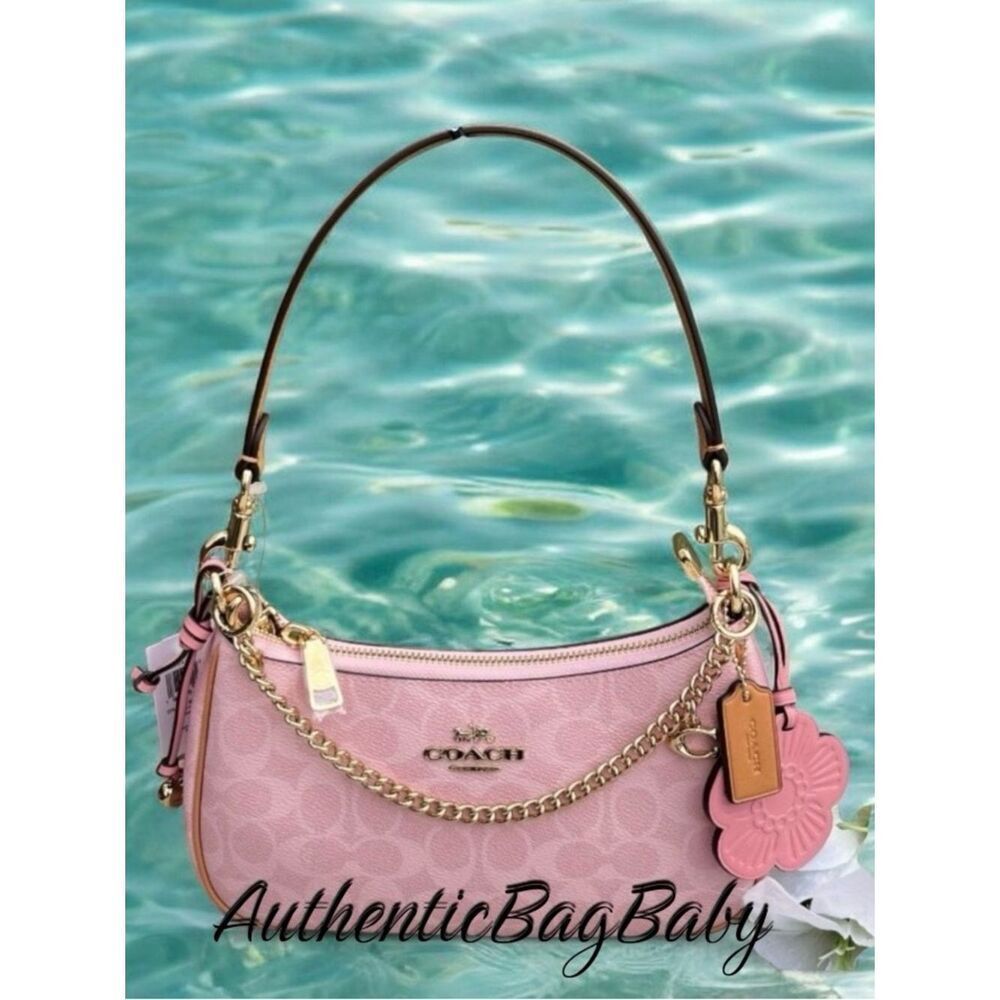 Coach Teri Shoulder Bag In Signature Canvas With Charms Powder Pink Purse